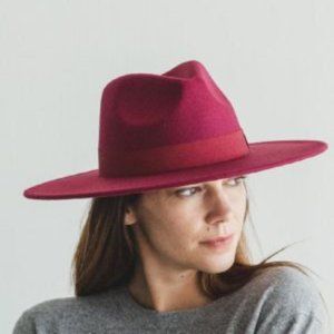 Flat Brim Fedora Hat - Burgundy